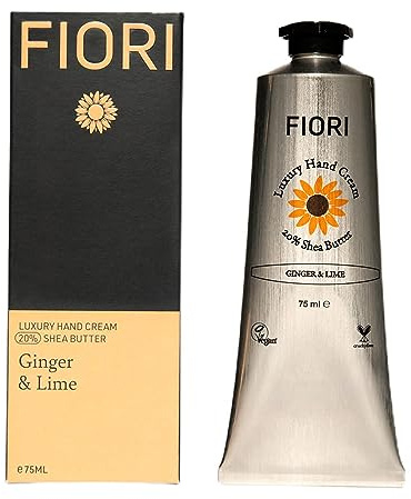 Fiori Ginger & Lime Hand Cream (75ml) - Moisturizing Dry Hand Cream with Organic Shea Butter & Aloe Vera - Vegan Hand Moisturizer - Nourishing Hand Lotion - Luxurious Hand Care