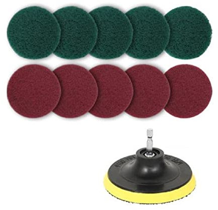 TMPTY Kit di Pulizia for spugne Abrasive for Piastrelle con Spazzola for Trapano da 4 Pollici con Supporto for Disco for la Pulizia di bagni e cucine, Verde e Rosso