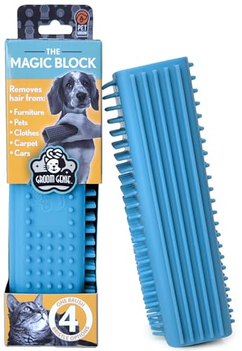 Groom Genie Magic Pet Hair Block Brush (Sky Blue) | Ultimate Dog & Cat Hair Remover for Sofa, Furniture, Carpet, Bedding, and Clothing | Reusable, Durable, and Easy to Use