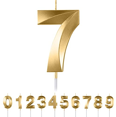 Geburtstagskerzen Zahlen 7,3D Gold Geburtstagskerzen,Kerzen Geburtstag Zahl 7, Kuchen Topper Dekoration Kuchendeko Geburtstag, Geburtstagskerzen für Geburtstagsdeko