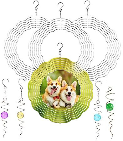 TsoLay 8 Pouces Sublimation Moulin à vent avec Boule En Spirale Queue 3D Moulin À Air DIY pour Finition Suspension Sur Le Cour