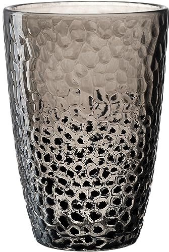 LEONARDO Matera Trinkglas - Becher aus hochwertigem Glas in Hammerschlagoptik - Inhalt 340 ml - Handarbeit - Spülmaschinenfest, robust - Longdrinkgläser in grau