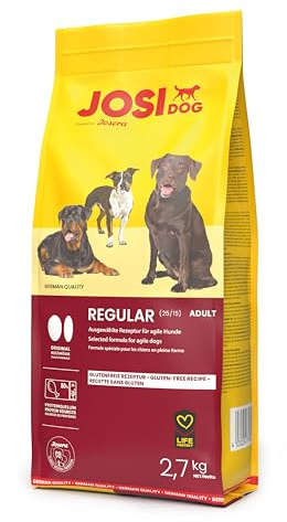 JosiDog Regular | 3X 2,7kg | Adult | Hundefutter trocken mit viel Prote | Premium Trockenfutter für ausgewachsene & aktive Hunde | mit viel tierischem Protein | glutenfrei | German Quality by JOSERA