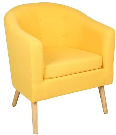 homewell Sessel Ohrensessel mit Armlehnen Bequem, Sessel Wohnzimmer Baumwolle und Leinen Sofastuhl, Belastbarer Dickes Polster Loungesessel mit Holzbeinen (Gelb, 1)