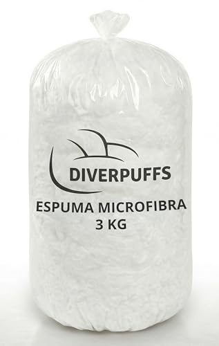 Diverpuff Relleno de Microfibra 100%, Fibra Hueca Siliconada. Relleno Poliéster para Peluche, Almohadas, Muñecas, Cojines. (3 KG)