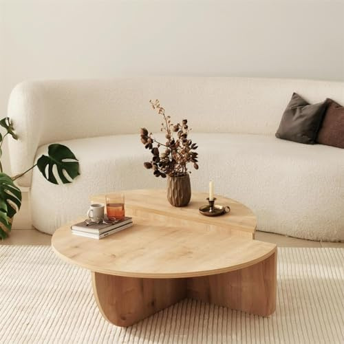 FAWdecor Modern Wooden Round Coffee Table,Chipboard Wood Center Table,Unique Nesting Coffee Tables,Mid Century Aesthetic Low Coffee Table (Oak)
