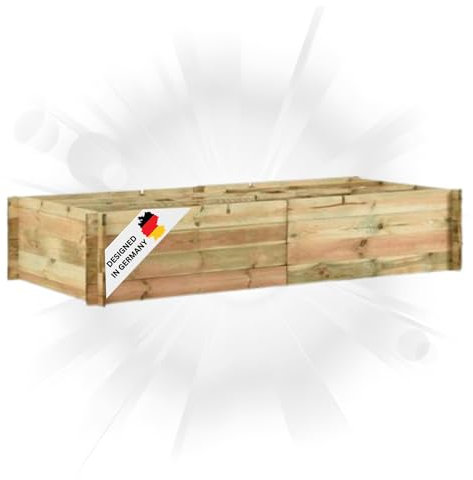DELUKE Hochbeet aus Kiefernholz Filip | Grün, imprägniert | 197x100x40cm | Wetterfest | Gartenbeet Holz Kräuterbeet Blumenbeet Beet hoch Frühbeet für Garten Gemüsebeet