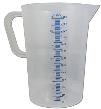 Lubrisolve Pichet doseur de 3 litres avec bec verseur en forme de V, plastique durable, double échelle convexe, solide, robuste.