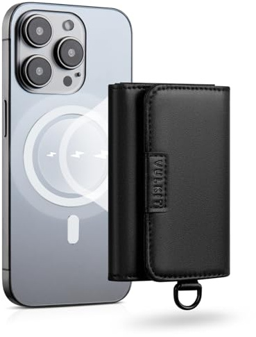 VULKIT Magnetisches Kartenetui für Max. 8 Kreditkarten, Veganes Leder Kartenhalter für iPhone 16/15/14/13/12-Serie, Schwarz