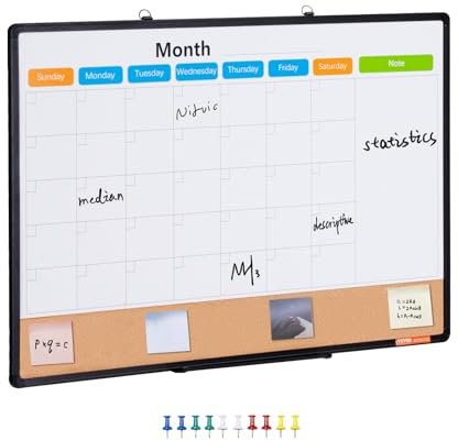 VEVOR Kombitafel Kork Pinnwand & Magnettafel 90 x 60 cm, 2 in 1 Memoboard Kombiboard, Pinnwand aus Aluminiumrahmen, magnetische, trocken abwischbare Pinnwand, ideal für Schule, Zuhause, Büro