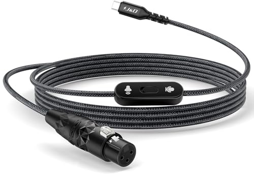 J&D USB C to XLR Microphone Cable, 2 in 1 Audio Cord with Switch Button, Supports Audio Recording and Playback, Compatible with iPhone 15 Series, XLR Female Connector, 6.6 feet