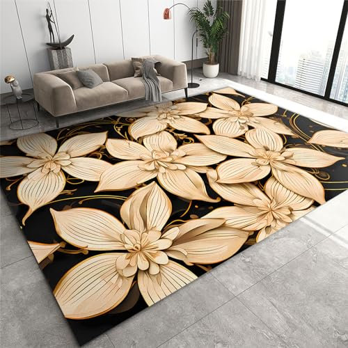 Tappeto moderno geometrico giglio oro lavabile in lavatrice morbido peluche tappeto per soggiorno camera da letto 180 x 200 cm