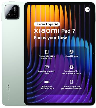 XIAOMI Pad 7, (Tablet) display da 11.2'', 8+128GB, Verde, batteria da 8850mAh, Ricarica Turbo da 45W, HyperAI (Alimentatore non incluso)