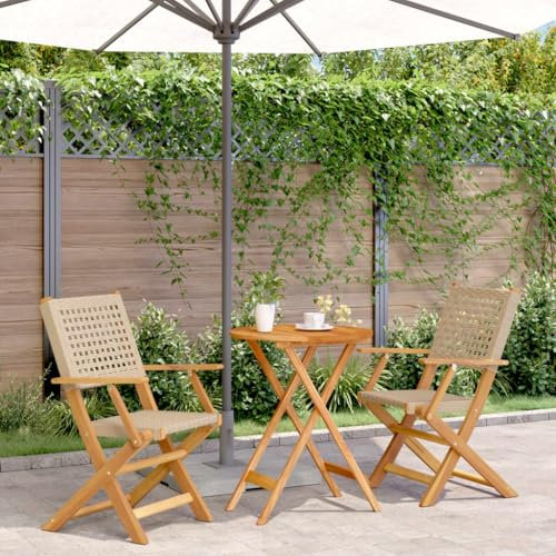 UJCHVHN Home Garden, 3-teiliges Bistro-Set, Beige, Polyrattan und Massivholz