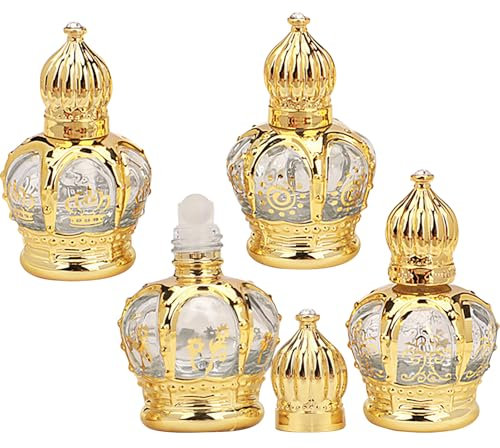 BeauFairy Essential Oils Roller Bottles, 4PCS 15ml Amber Glass Essential Oil Roller Bottles, Roll on Bottles with Stainless Steel Ball, Travel Perfume Bottle, Aromatherapy, for Facial Body Care, 003