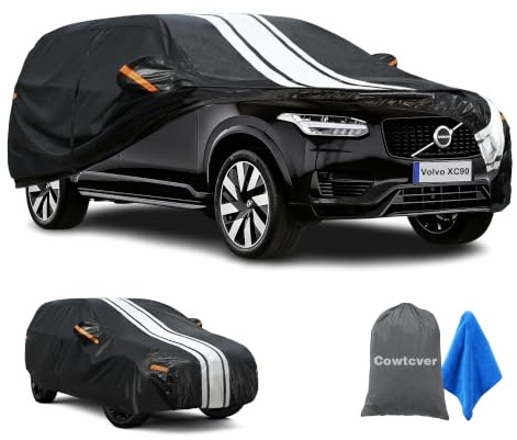 Cowtcver Car Cover Waterproof Custom Fit for Volvo XC90 2002-2026 | 10 Layers Outdoor Full Cover Breathable, Sun Rain UV Dust Snow Allweather Protection with Drivers Door Zip and Cotton Lined.
