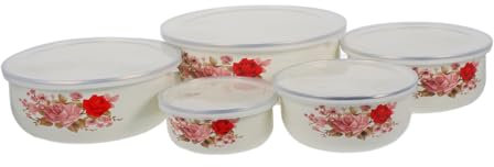 Generico Set Da 5 Ciotole Smaltate Con Per Alimenti Ciotole Per Insalata Zuppa e Noodles in Metallo Per Uso e Contenitori Per Cibo Fresco