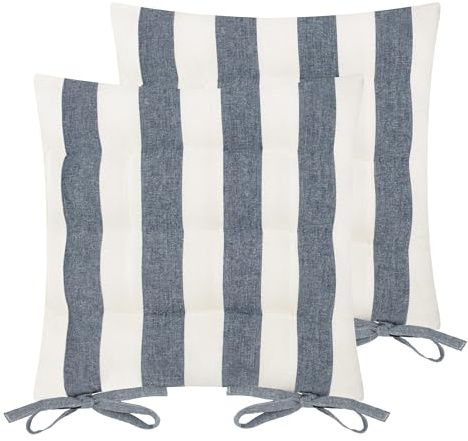 furn. Hayle 2 Pack Striped Cotton Seat Pad Cushion – Reversible Design, Indoor and Outdoor (Navy – 40x40cm)