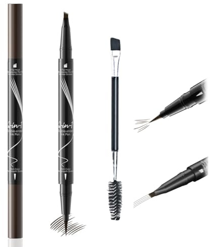 JAWUZ Lapiz cejas 2 en 1, delineador y lápiz para cejas, resistente al agua, marrón oscuro, con pincel.