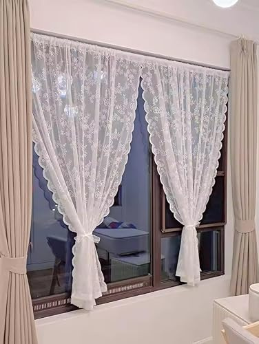 Yulakes Weiße Spitze Vorhang Blumen Gardinen Stickerei Voile Vorhang bestickte SpitzeGardinen für Wohnzimmer Schlafzimmer Hochzeit dekor 70x120cm (2PCS)