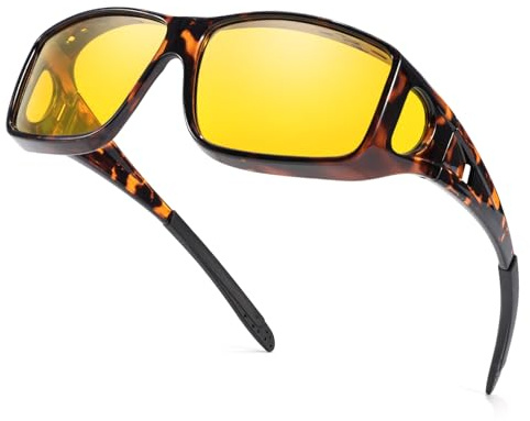 Myiaur Nachtfahrbrille für Brillenträgerinnen Damen Polarisiert mit Gelben Gläsern & Umschließender Fassung Gegen Blendung Ideal für Nacht und Regenfahrten