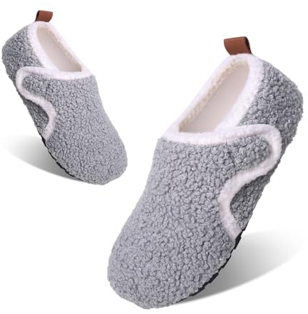 Tolaler Zapatillas Niños Niñas Casa Pantuflas Peluche Antideslizantes Suave Caliente Algodón Cómodo Cierre Adhesivo Invierno Otoño Unisex