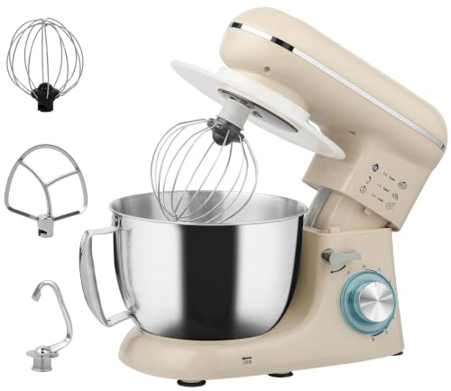 HOMCOM Stand Mixer 4.5L Food Mixer for Baking 6 Speeds 1300W Beater Beige | Pulse Setting, Cake Electric Whisk, Dough Hook, Whisk, Stainless Steel Bowl, Splash Guard