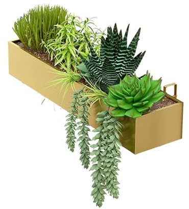 Labasuan Maceta Dorada para Ventana, Jardinera para Ventana, Jardinera con Gancho, Jardinera metálica para balcón, Ideal para barandillas de Interior y Exterior(80cm/31.5in)