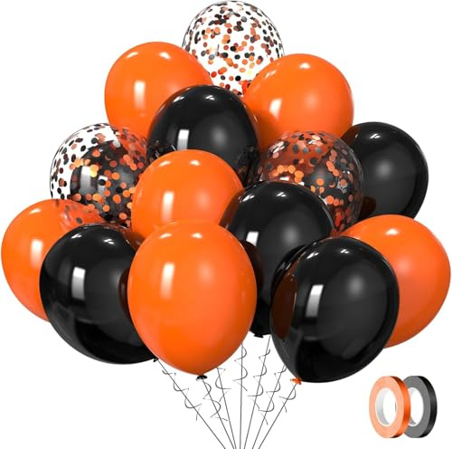 Luftballons Schwarz Orange Halloween Ballons SKYIOL 60 Stück 12 zoll Matte Schwarze Latex Ballons Gemischte Konfettiballons für Halloween Deko Herbstfeste Silvester Karneval Geburtstag Party