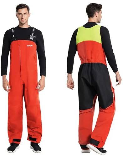 Navis Marine Segelhose Herren wasserdichte - Arbeitshose mit Hohem Bund, Verstärkten Knien & Verstellbaren Trägern für Segeln, Angeln & Outdoor NS-347 (Red,L)