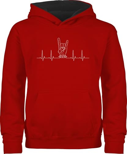 Shirtracer - Pullover Kinder Hoodie Jungen Mädchen - & - Herzschlag Heavy Metal Handzeichen Pommesgabel I Metalfan Geschenk Metal Head I Rockiges Geschenk Rocker I Rock Fan