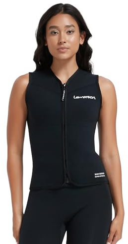 Lemorecn Wetsuit Top Women, 3mm Sleeveless Neoprene Wet Suit Tops Jacket Front Zip Diving Vest for Water Sports (UK2097-BLACK-6)