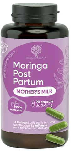 RedMoringa Post Partum – Suplemento Lactancia y Estado de Ánimo | Gallega 2% Lactación y Azafrán 3,5% | Soporte Natural para Mamás Lactantes | 90 Cápsulas Vegetales | Único en el Mundo