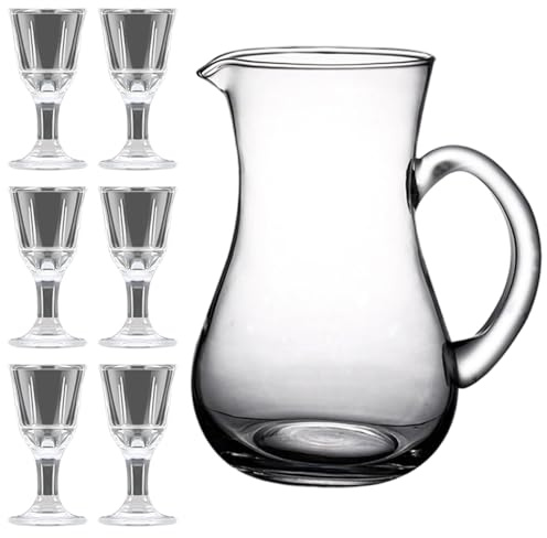 110 ml liten glaskanna med 6 st 10 ml mini shotglas, genomskinliga set med små sake-glasögon för hemmabar