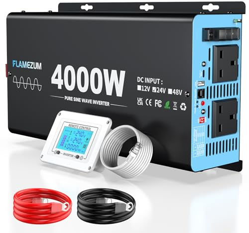 Pure Sine Wave Inverter 4000W/8000W DC 24V to AC 240V Voltage Converter with LCD Remote Control/AC Outlets/USB-A Port/USB-C Port/for RV,Trucks,Boats,Camping