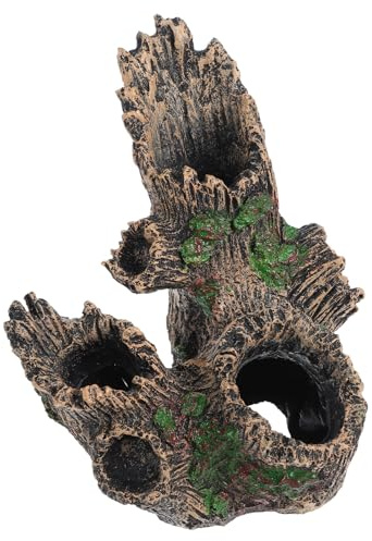 HOMSFOU Décoration Aquarium Souche Paysagère en Résine Solide, Tronc d'arbre Artificiel Perforé Compact, Cachette pour Crevettes, Poissons Betta et Reptiles, Ornement Résistant à l'usure