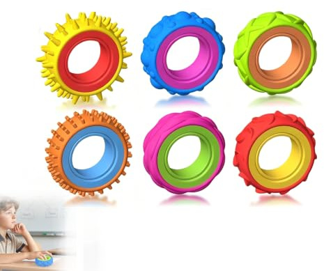 Bague Sensorielle Anti Stress Massage 6 pcs Anneau Tactile Pointes Rouleau Bureau Adulte Concentration Relâchement Tension Doigt Agité Acupression Discret Silencieux Lot Multicolore Accessoire