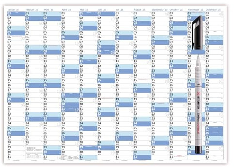 XL Wandkalender DIN A1 2025 blau, nass abwischbar plus Folienstift Format 84 x 59cm Jahresplaner Wandplaner gerollt