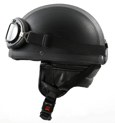ATO Moto Oldtimer Motorradhelm mit Brille Größen: XS bis XL Farben: Weiß, Schwarz glänzend oder Schwarz matt (XL 61cm, Leder)