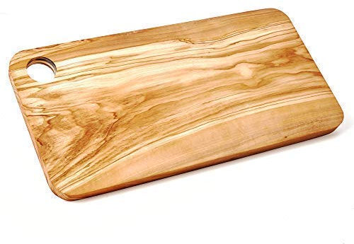 DAS OLIVENHOLZBRETT® Schneidebrett oder Servierbrett mit abgerundeten Ecken und Loch 50cm x25cm x2,5cm