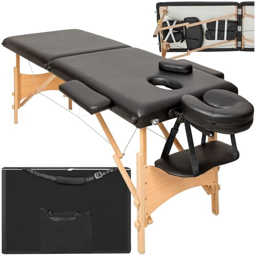 tectake Table de Massage 2 Zones Pliante Cosmetique Lit de Massage Table Esthetique Tatouage Portable avec Repose Bras, Housse de Transport Incluse - Noir