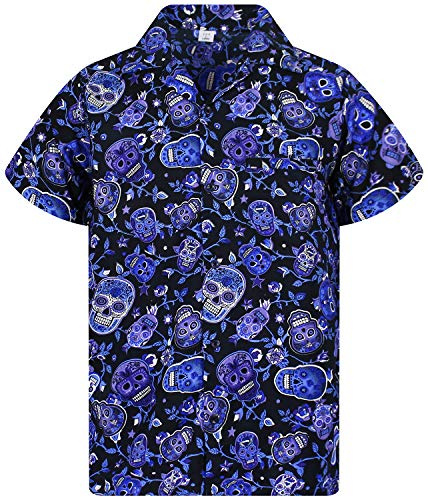 V.H.O. Funky Hawaii-skjorta, dödskalle, blå, storlek 4XL, 4XL