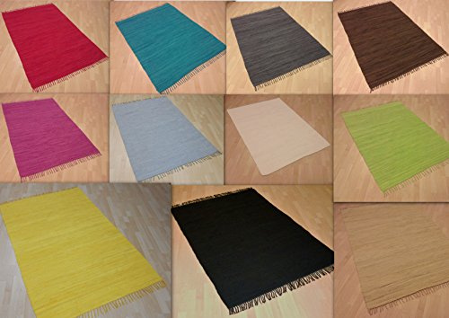 MB Warenhandel24 Handwebteppich Fleckerlteppich einfarbig Uni 100% Baumwolle Handweb Teppich Fleckerl Waschbar NEU (ca. 140x200 cm, Schwarz)