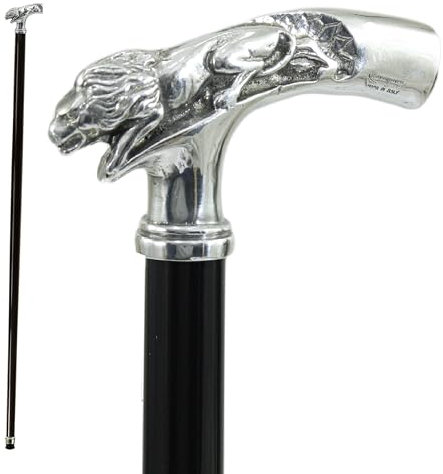 Eleganter Löwen-Gehstock für ältere Männer und Frauen, personalisiert | handgefertigter schwarzer Holz-Gehstock, Vintage-Dandy-Sammlerstück | Spazierstock Cavagnini Italien, handgefertigt