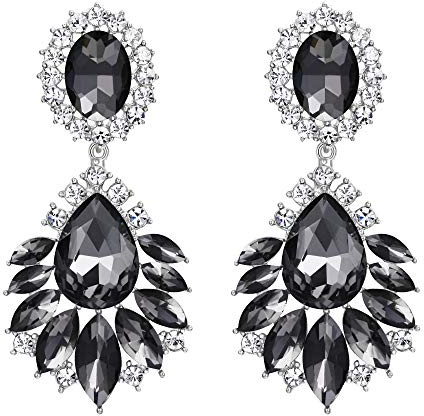 EVER FAITH Femme Cristal Mariage Floral Fleur Feuille Style Vintage Chandelier Boucles d'oreilles Gris Ton d'argent
