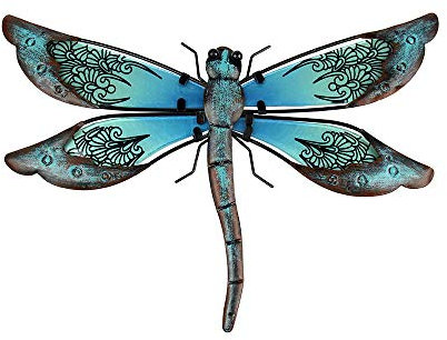 Liffy Metal Dragonfly Wall Decor - Outdoor Garden Art for Patio, Living Room, Bedroom - Dragonfly Gifts (14inch, Metal & Glass)