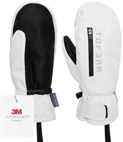 Tofern Unisexe Moufles Gants de Ski Chauffant Thermique Coupe Vent Imperméable PU Hiver Epais 180G Thermolite Coton Antidérapant Neige Alpinisme Snowboard