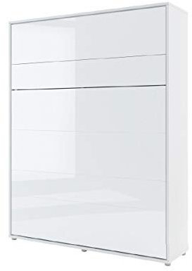Bed Concept Wandklappbett Lattenrost V-Bett Wandbett Bettschrank Schrank mit Klappbett BC-12 160 x 200 cm Weiß/Hochglanz Vertical