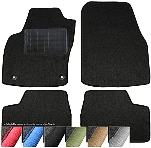 moto-MOLTICO Fußmatten Auto - Velours Autoteppiche | passend für Toyota Yaris II (2005-2011) - 3-teiliges Set - Schwarze Automatten mit Schwarzen Ziernähten