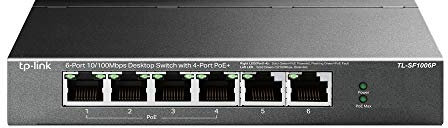 TP-Link TL-SF1006P 6 Port Fast Ethernet 10/100Mbps PoE Switch, 4 PoE+ Ports at 67W Plug & Play, Sturdy Metal w/Shielded Ports Network Switch, Extend Mode and Priority Mode